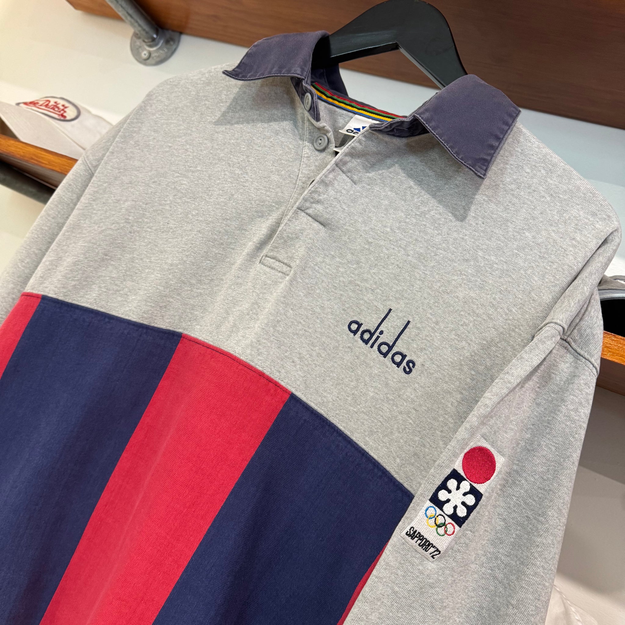 1990'S ADIDAS 'SAPPORO WINTER OLYMPIC GAMES' RUGBY SHIRT - M