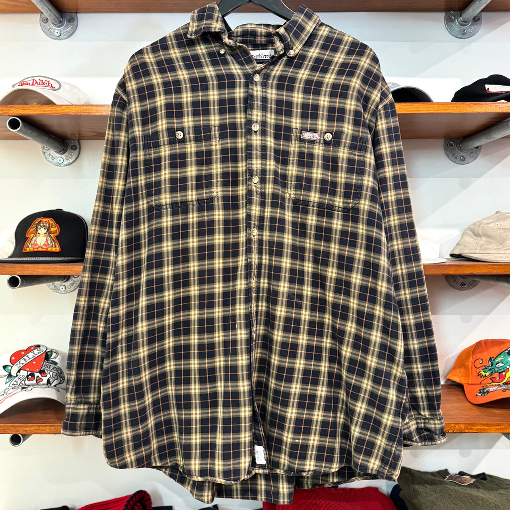 1990'S CARHARTT PLAID BUTTON-UP - XL