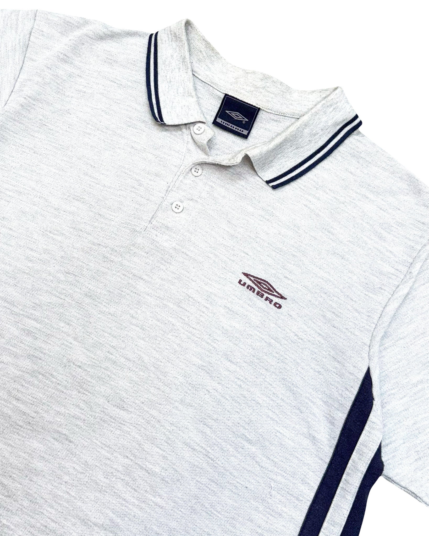 2000'S UMBRO LOGO STRIPED POLO SHIRT - M