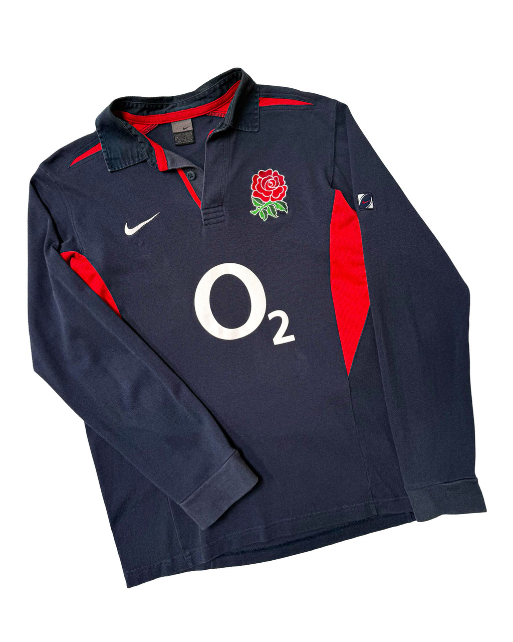 2000'S NIKE ENGLAND RUGBY UNION LONG SLEEVE POLO SHIRT - L