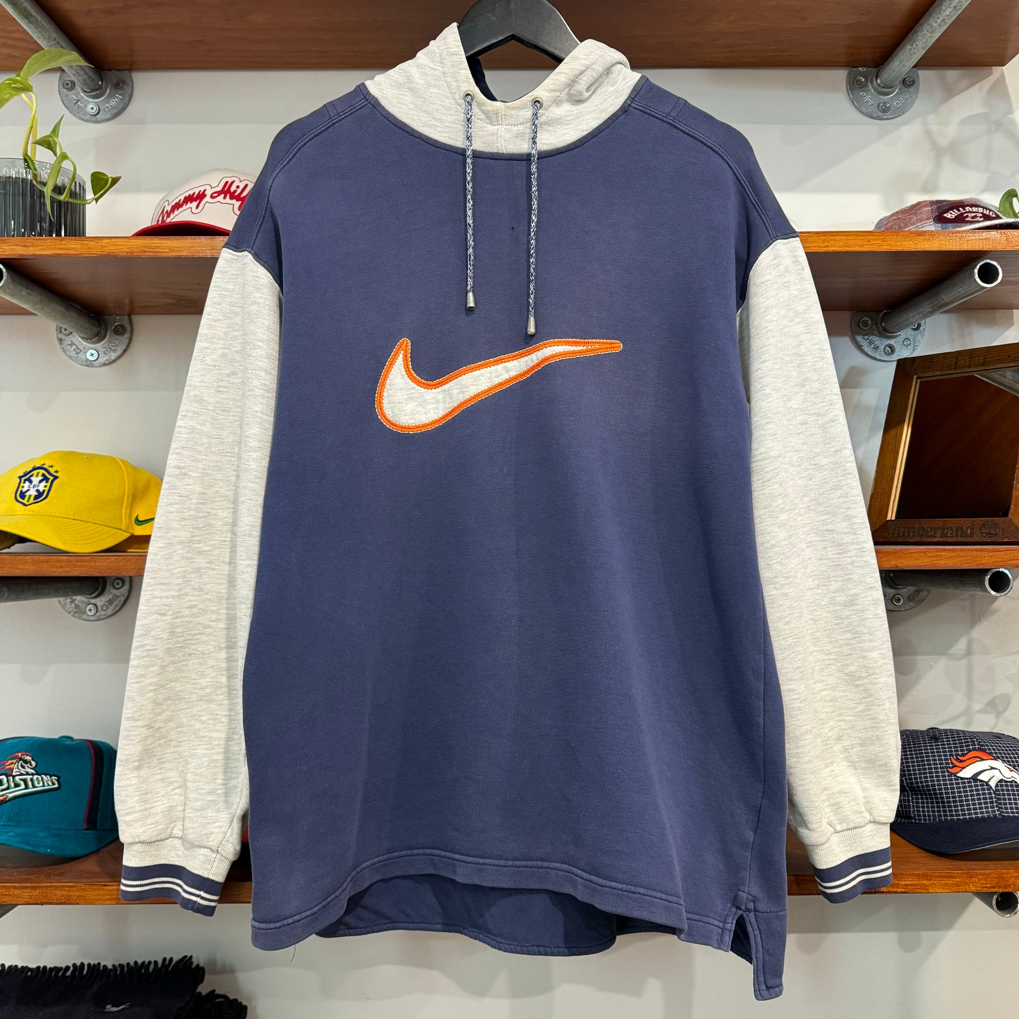 1990'S NIKE SWOOSH TWO-TONE HOODIE - L