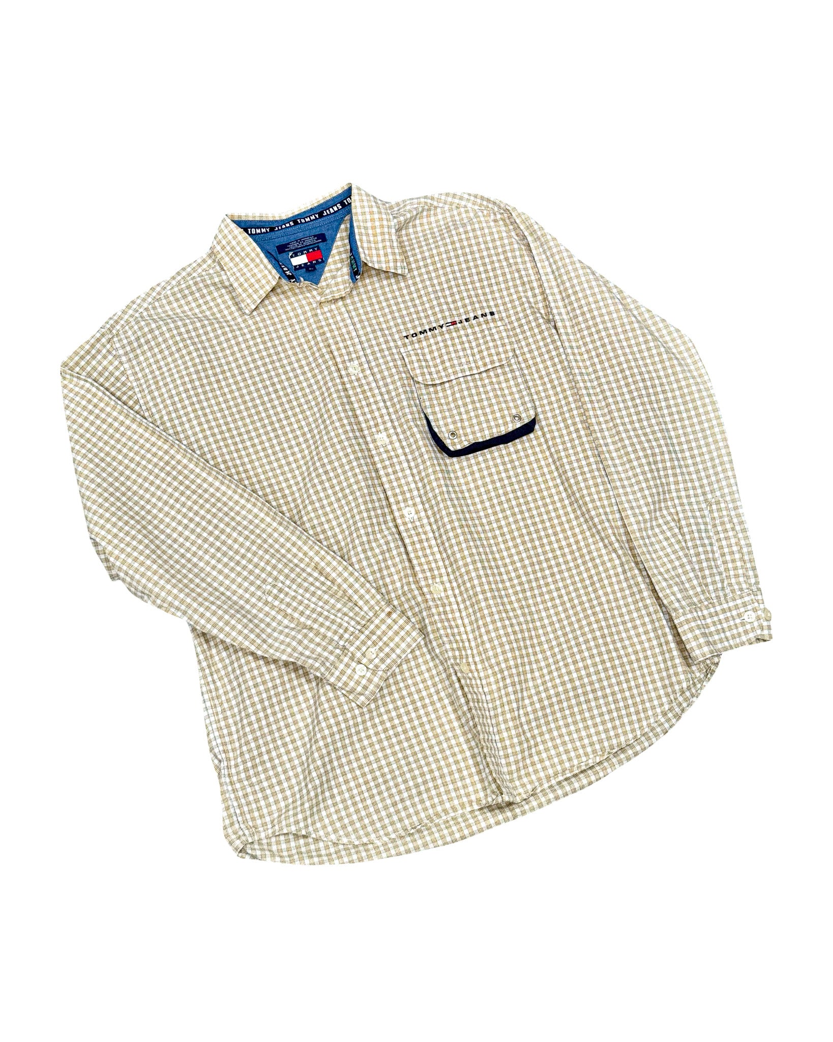 2000'S TOMMY JEANS PLAID LONG SLEEVE BUTTON-UP - L/XL