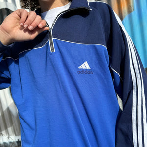 1990'S ADIDAS EMBROIDERED 3 STRIPE 1/4 ZIP - XL