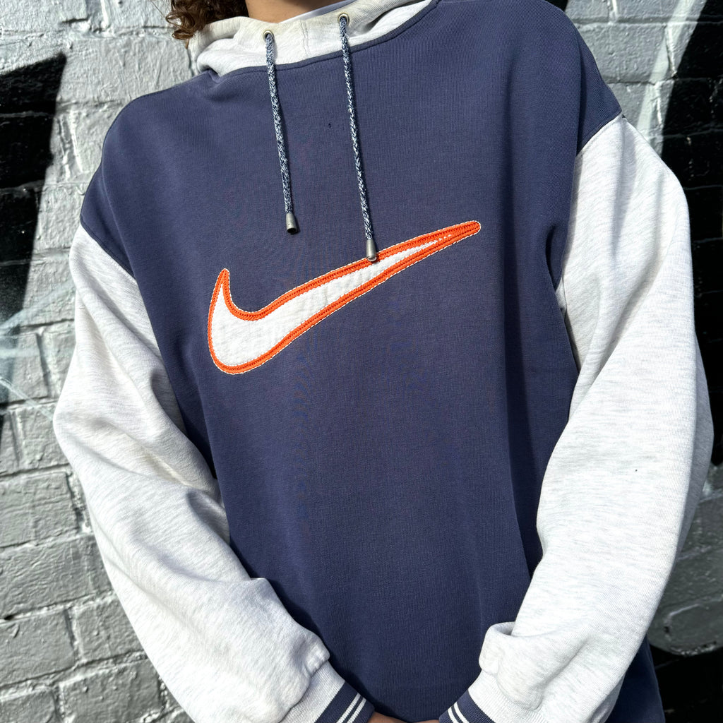 1990'S NIKE SWOOSH TWO-TONE HOODIE - L