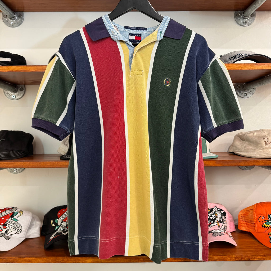 1990'S TOMMY HILFIGER STRIPED POLO SHIRT - M