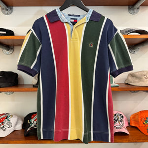 1990'S TOMMY HILFIGER STRIPED POLO SHIRT - M