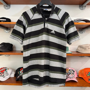 2000'S ADIDAS EMBROIDERED STRIPED POLO SHIRT - S/M