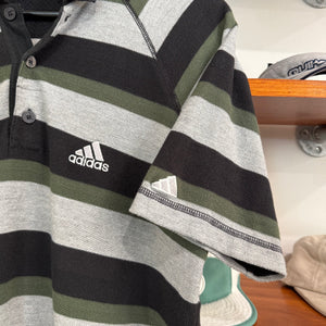 2000'S ADIDAS EMBROIDERED STRIPED POLO SHIRT - S/M