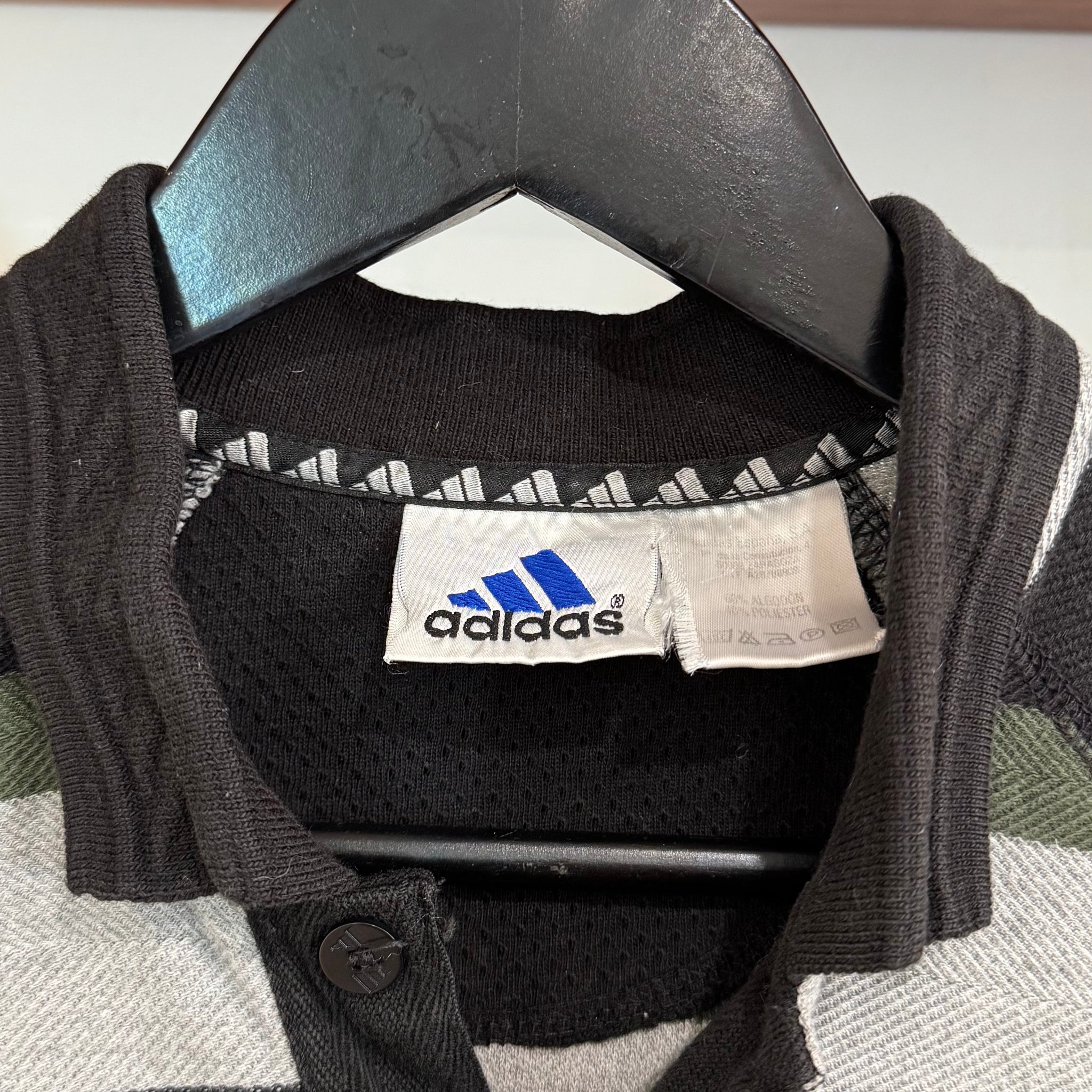 2000'S ADIDAS EMBROIDERED STRIPED POLO SHIRT - S/M