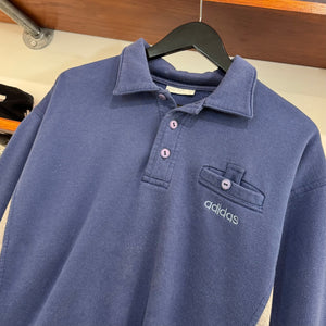 1980'S ADIDAS EMBROIDERED COLLARED SWEATSHIRT - L