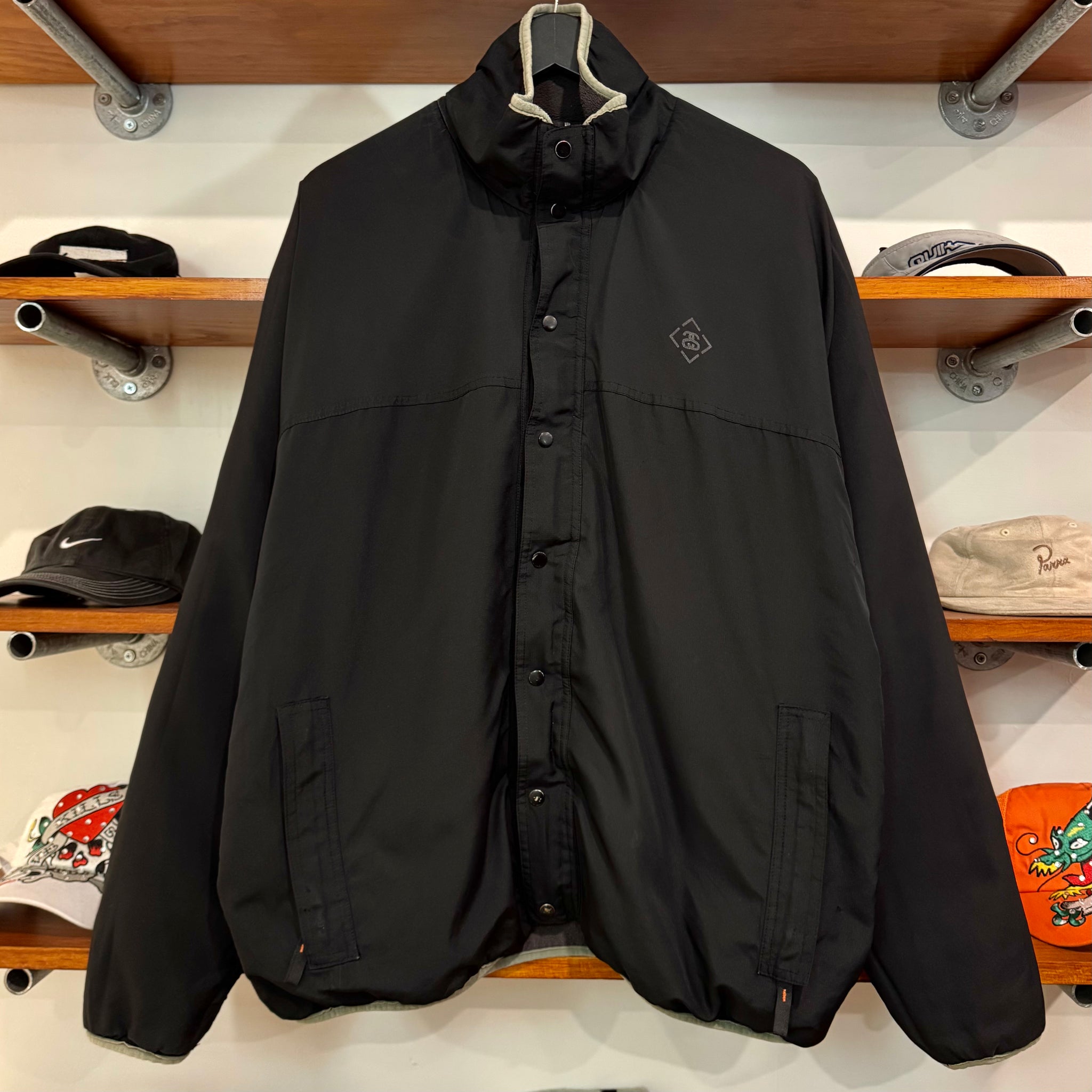 1990'S STUSSY FITNESS REVERSIBLE FLEECE JACKET - XL