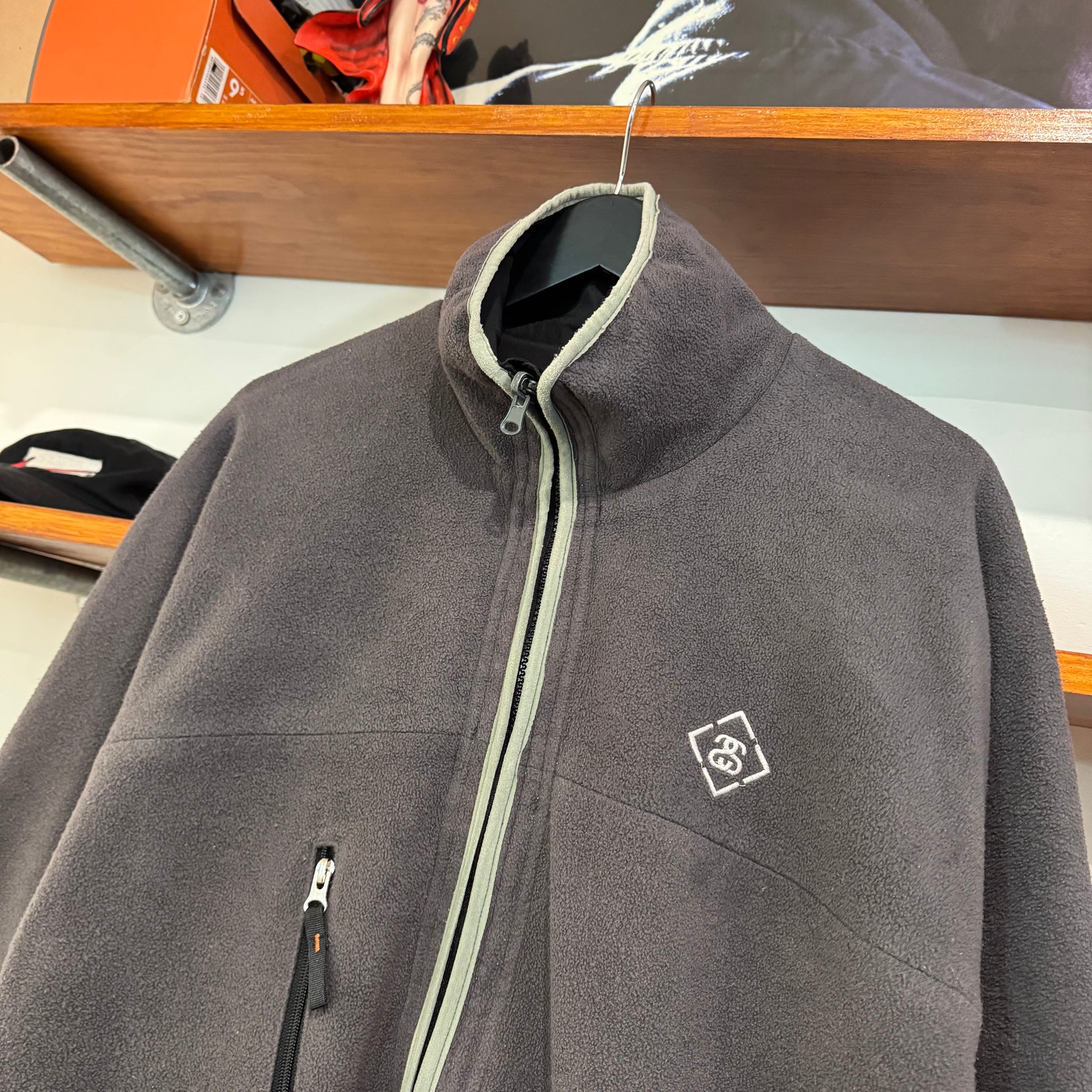1990'S STUSSY FITNESS REVERSIBLE FLEECE JACKET - XL