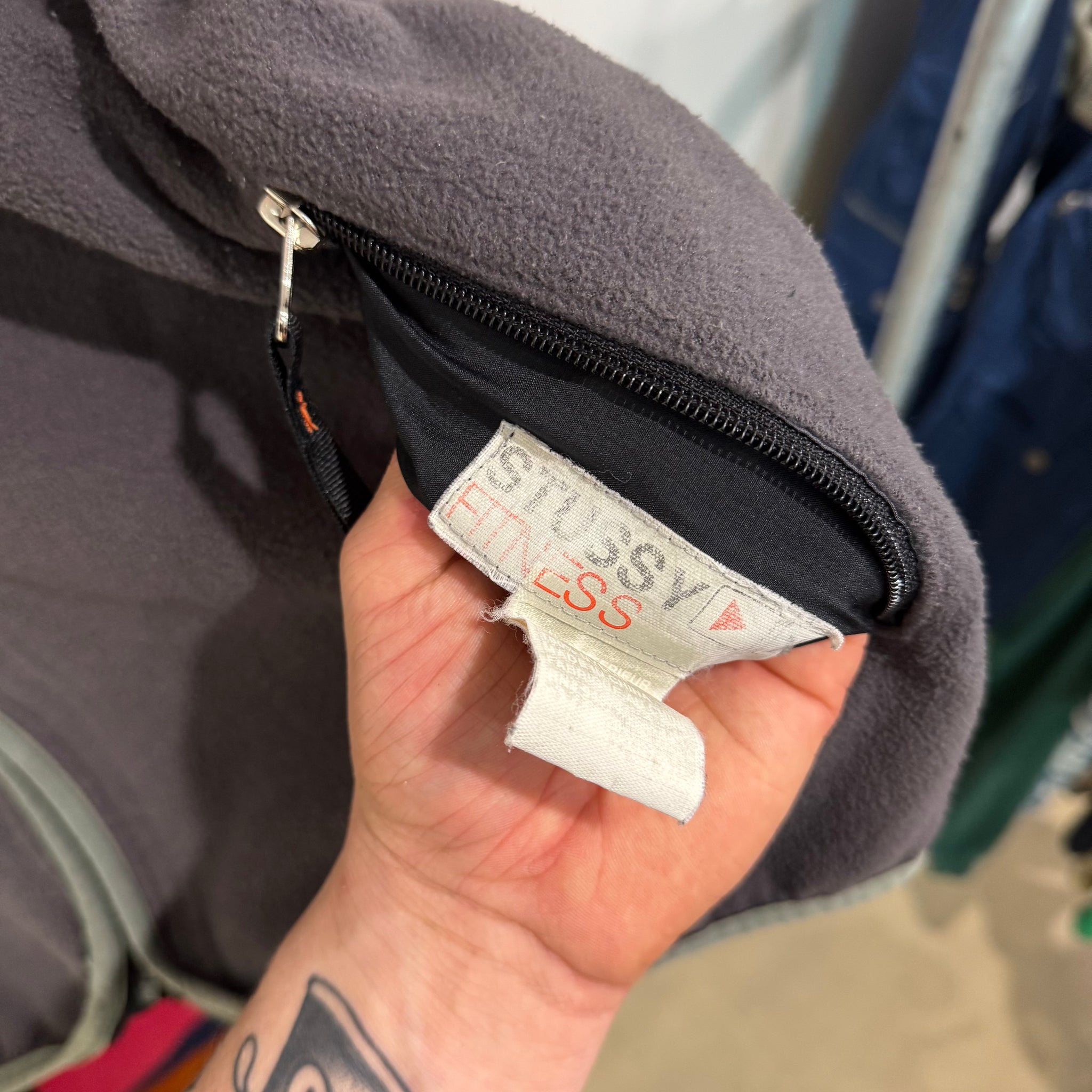 1990'S STUSSY FITNESS REVERSIBLE FLEECE JACKET - XL