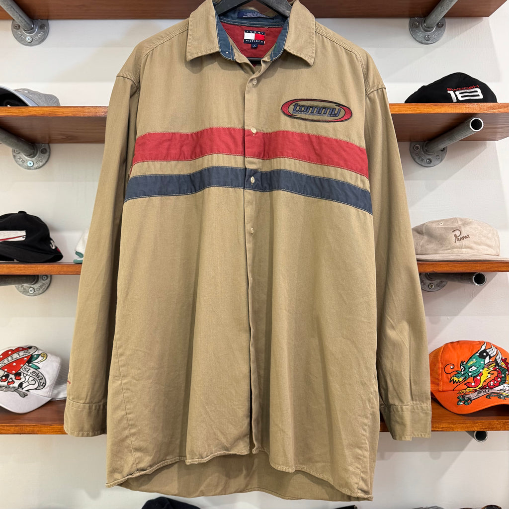 1990'S TOMMY HILFIGER 'BOARDSPORTS' LONG SLEEVE BUTTON-UP SHIRT - L/XL