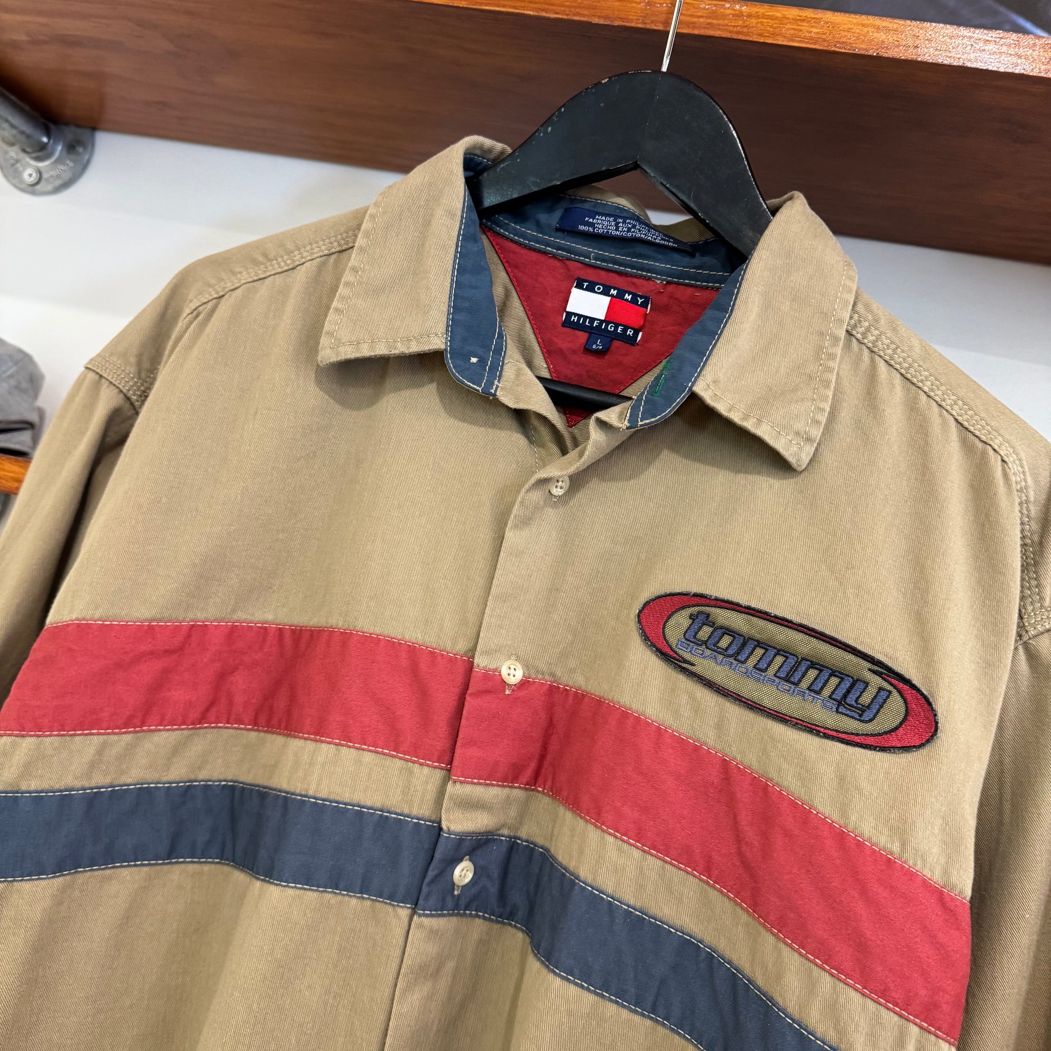 1990'S TOMMY HILFIGER 'BOARDSPORTS' LONG SLEEVE BUTTON-UP SHIRT - L/XL