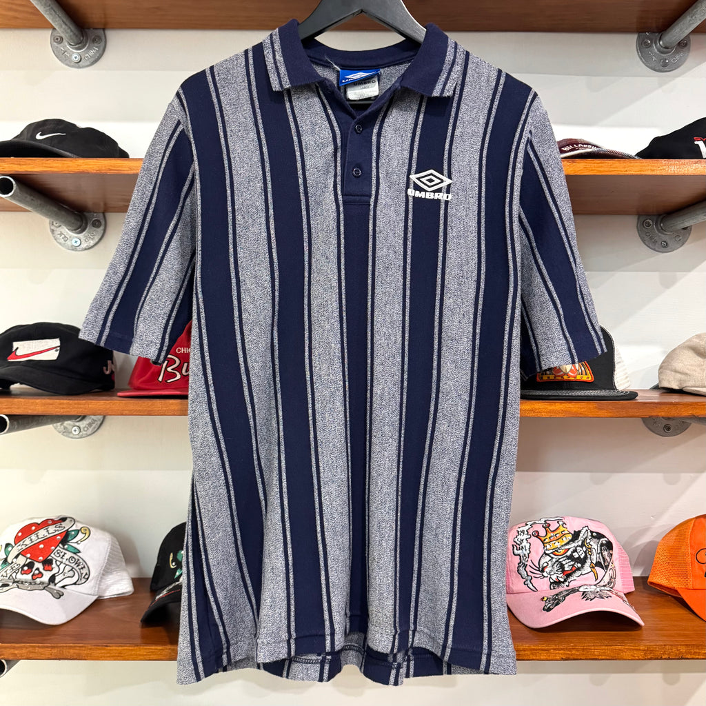 1990'S UMBRO STRIPED POLO SHIRT - M