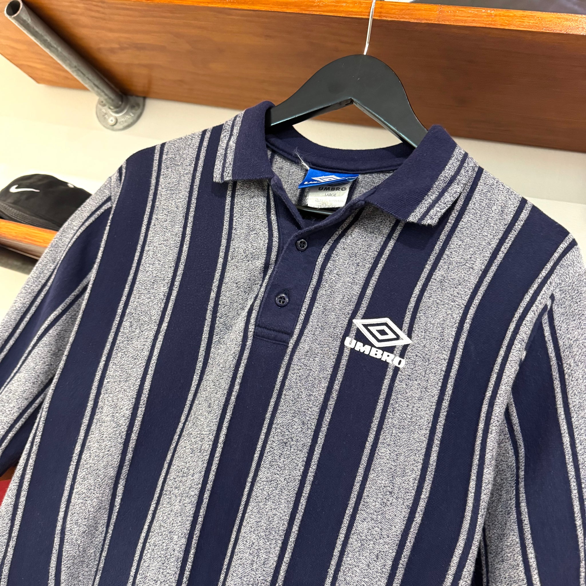 1990'S UMBRO STRIPED POLO SHIRT - M