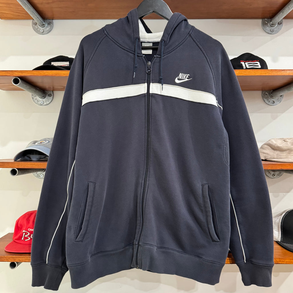 2000'S NIKE EMBROIDERED PIN-STRIPE HOODED JACKET - L