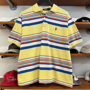 1990'S RALPH LAUREN PONY STRIPED POLO SHIRT - L