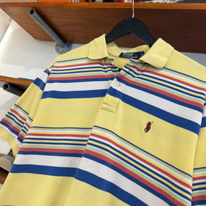 1990'S RALPH LAUREN PONY STRIPED POLO SHIRT - L