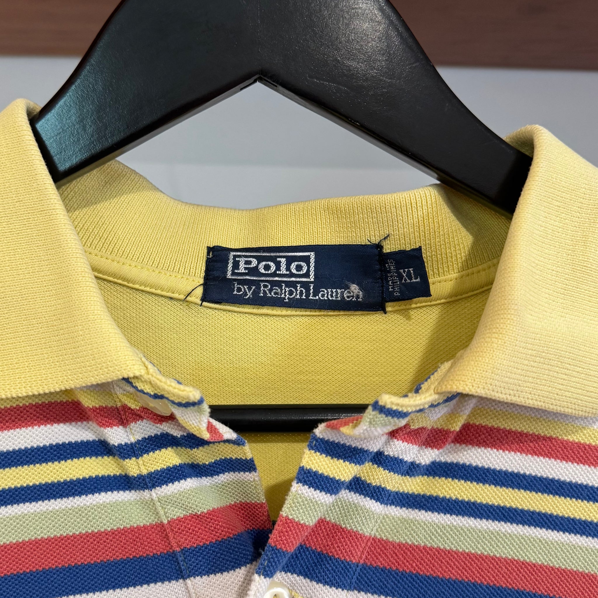 1990'S RALPH LAUREN PONY STRIPED POLO SHIRT - L