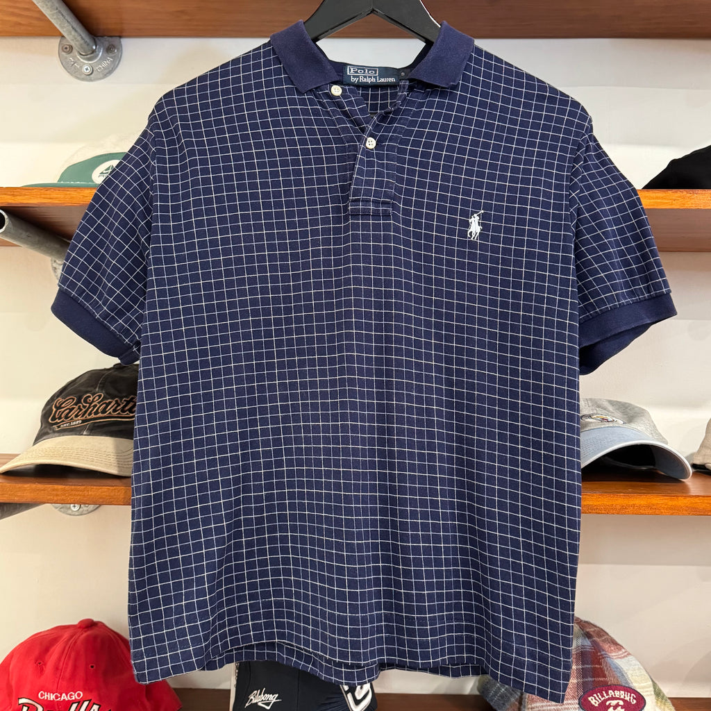 1990'S WMNS RALPH LAUREN PONY GRID POLO SHIRT - S/M
