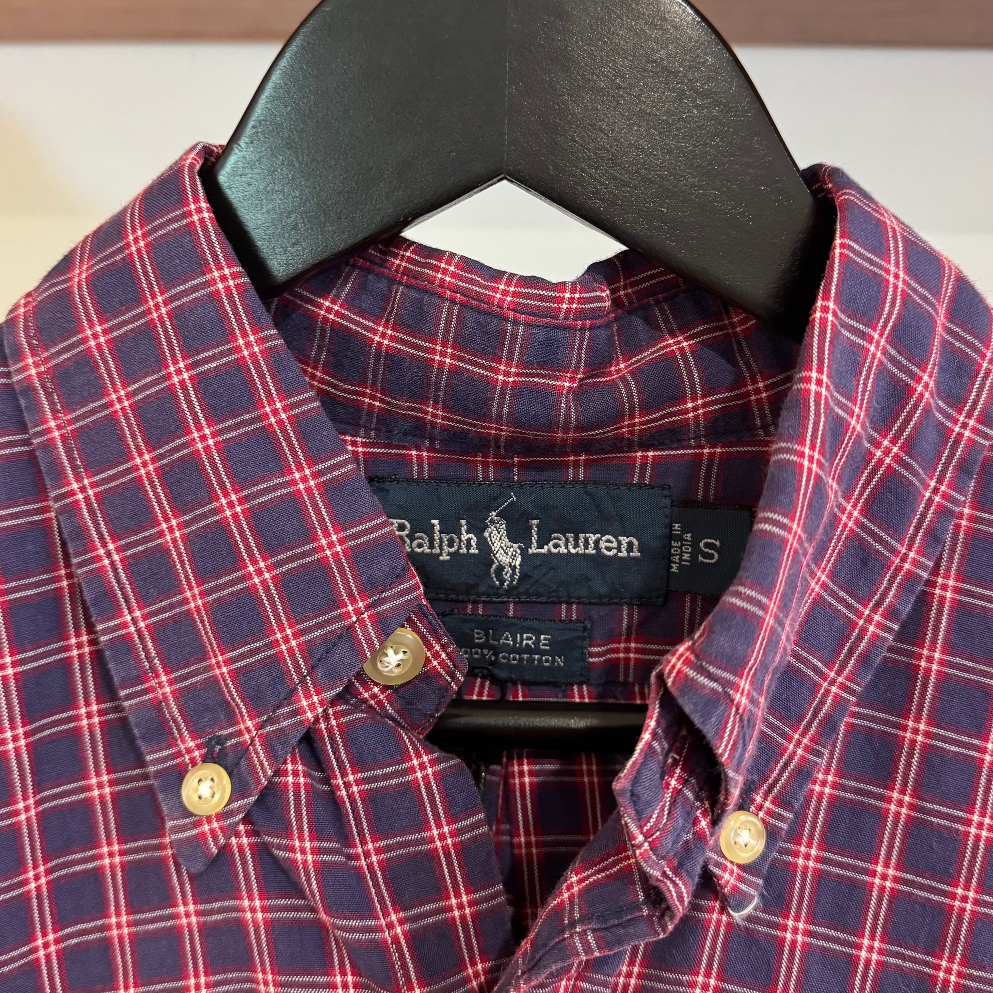 1990'S RALPH LAUREN CHECKERED BUTTON-UP - M