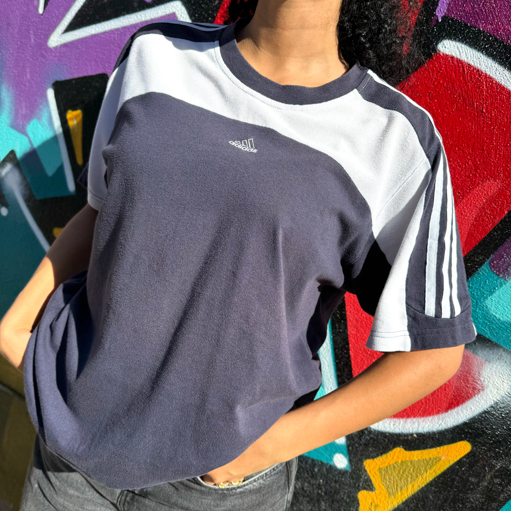 2000'S ADIDAS TWO-TONE 3 STRIPE TEE - M