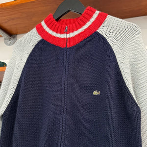 1990'S LACOSTE TRI-COLOUR KNIT JACKET - L