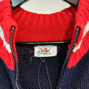 1990'S LACOSTE TRI-COLOUR KNIT JACKET - L