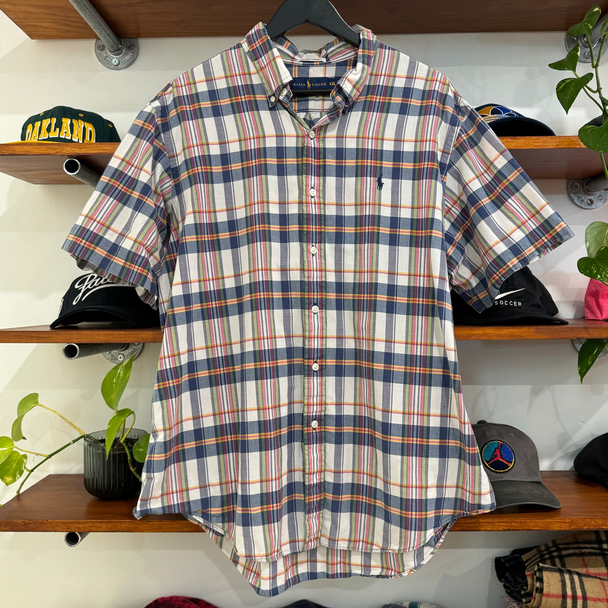 1990'S POLO RALPH LAUREN PLAID BUTTON UP - XL