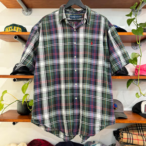 1990'S POLO RALPH LAUREN PLAID BUTTON UP - XXL