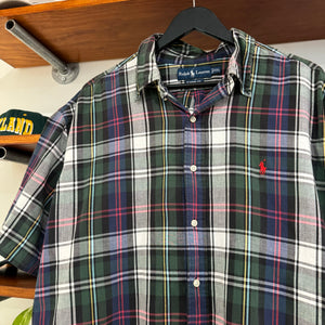 1990'S POLO RALPH LAUREN PLAID BUTTON UP - XXL