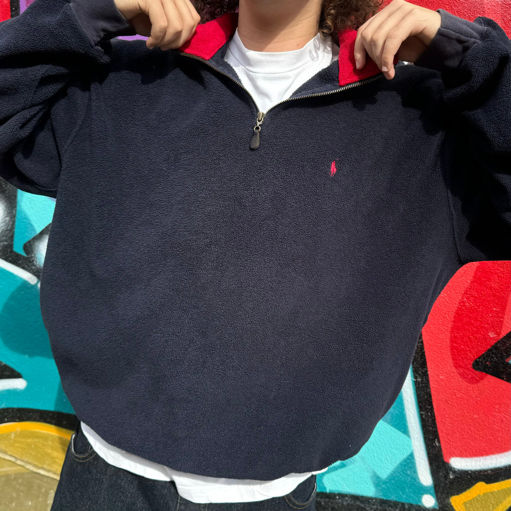 1990'S POLO RALPH LAUREN FLEECE 1/4 ZIP - XXL