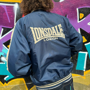 1990'S LONSDALE TWO TONE VARSITY JACKET - XL