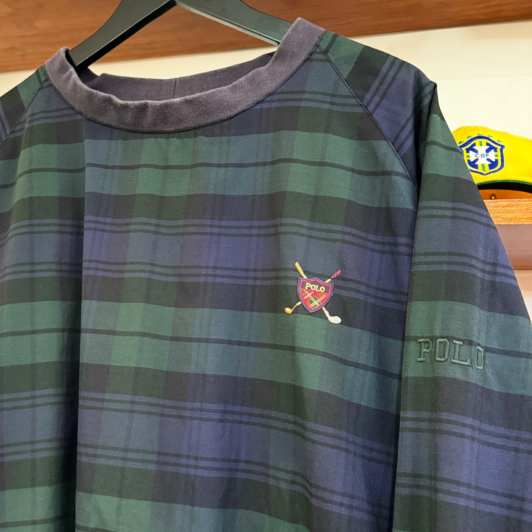 1990'S POLO RALPH LAUREN GOLF PLAID PULLOVER - XXL