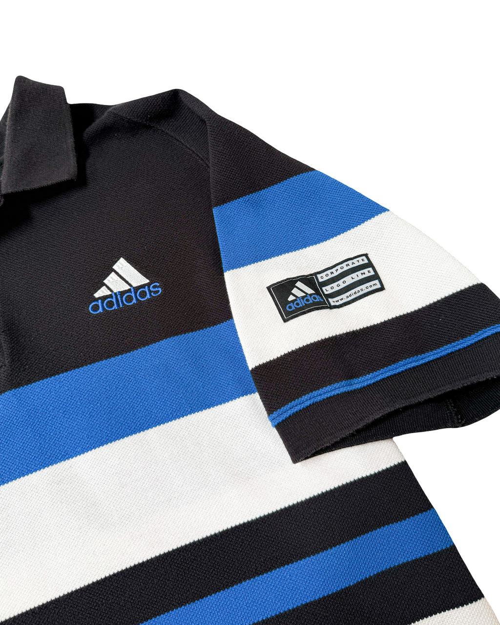 2000'S ADIDAS 'CORPORATE LOGO LINE' POLO SHIRT - L/XL