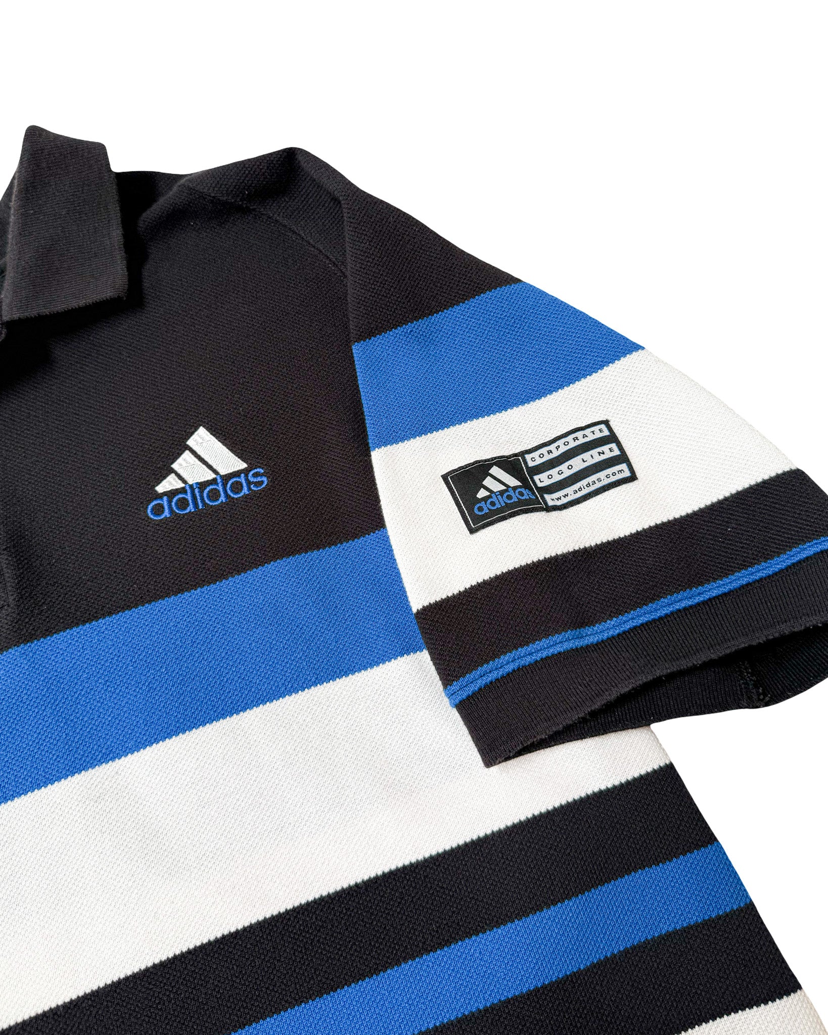 2000'S ADIDAS 'CORPORATE LOGO LINE' POLO SHIRT - L/XL