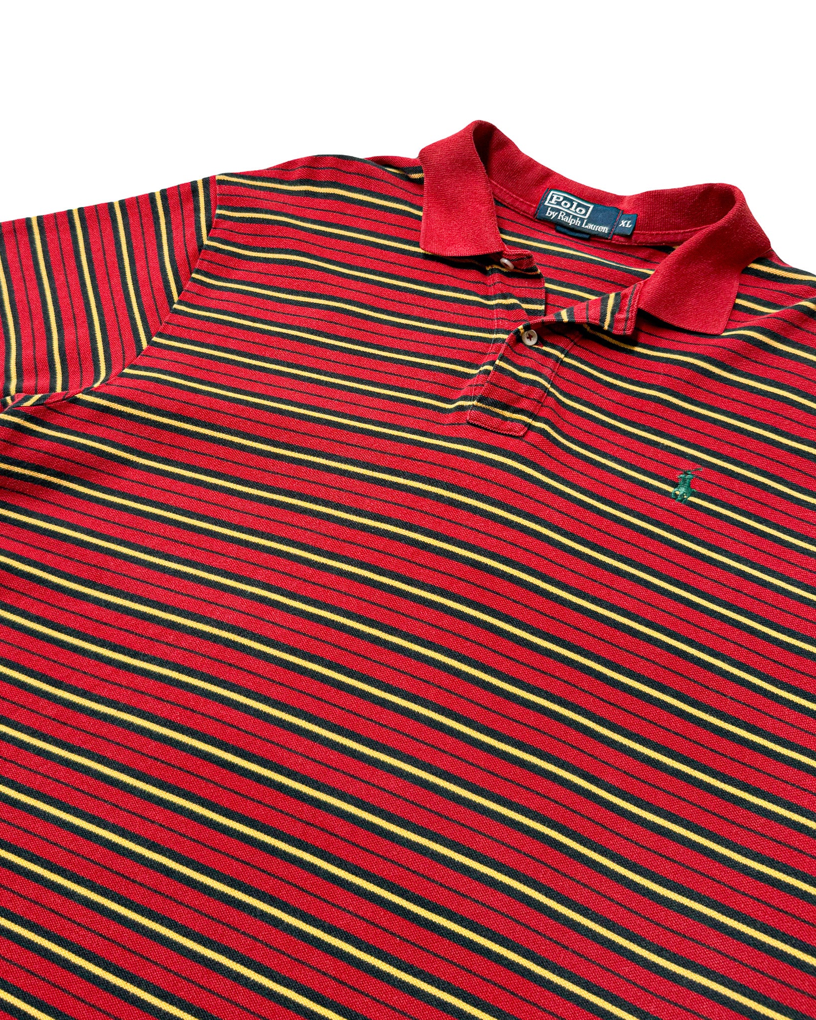 1990'S POLO RALPH LAUREN STRIPED POLO SHIRT - XL