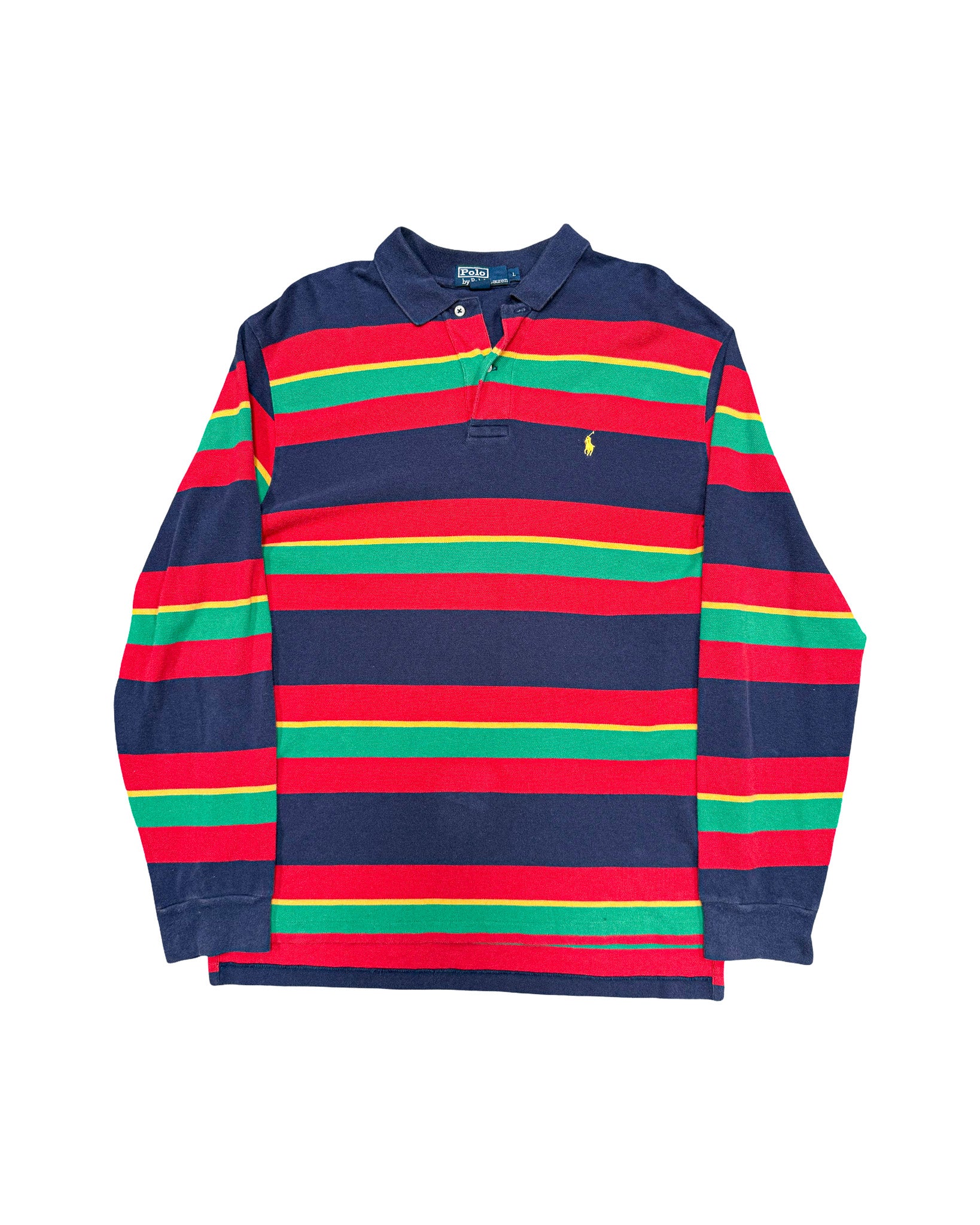 2000'S POLO RALPH LAUREN STRIPED LONG SLEEVE POLO SHIRT  - L/XL