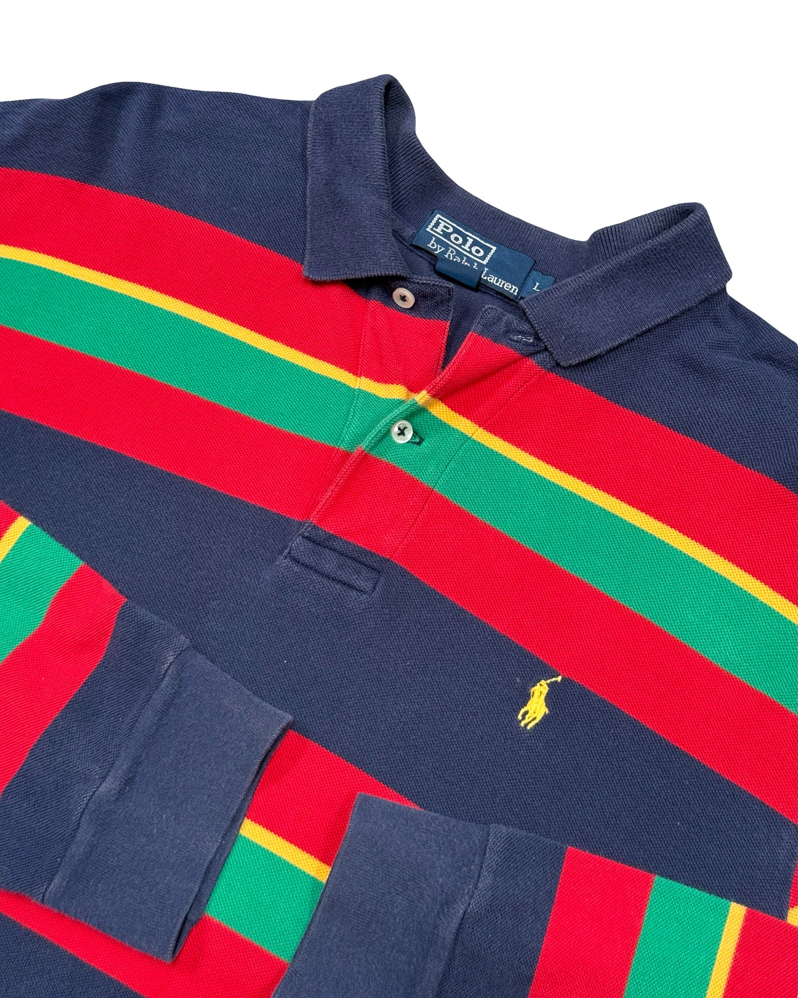 2000'S POLO RALPH LAUREN STRIPED LONG SLEEVE POLO SHIRT  - L/XL