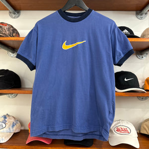 1990'S NIKE BIG SWOOSH EMBROIDERED TEE - S
