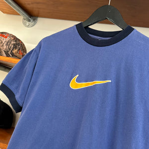 1990'S NIKE BIG SWOOSH EMBROIDERED TEE - S