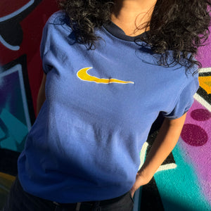 1990'S NIKE BIG SWOOSH EMBROIDERED TEE - S