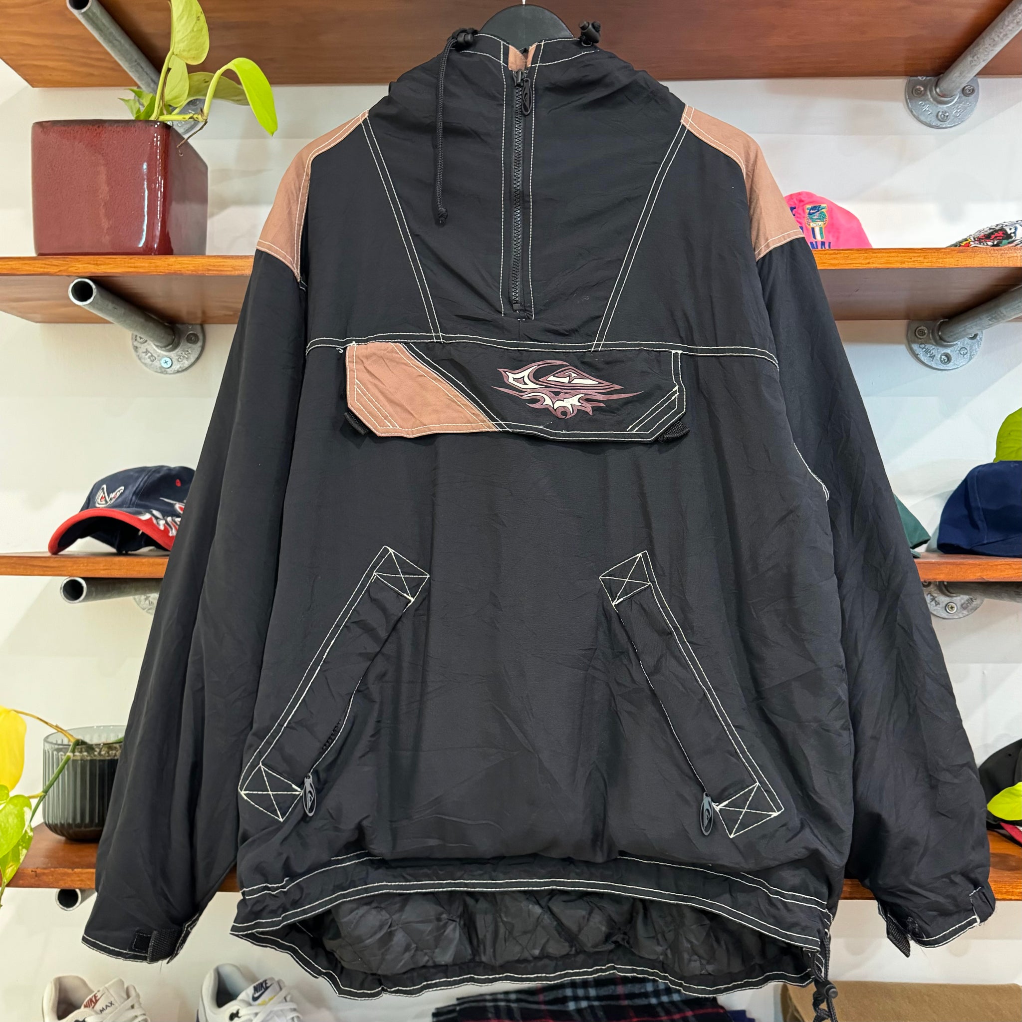 1990'S QUIKSILVER GRAPHIC PANELS 1/4 ZIP JACKET - L