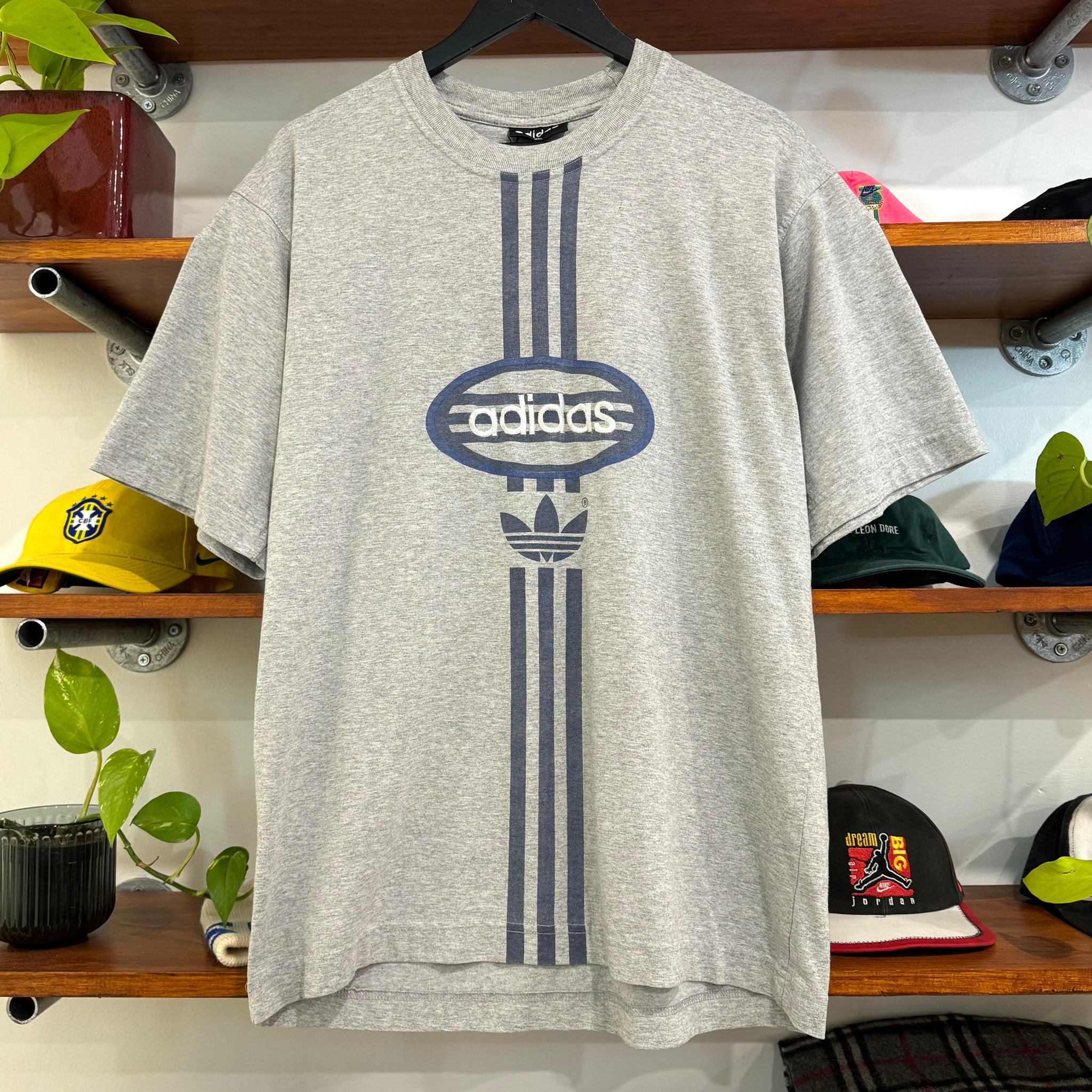 1990'S ADIDAS STRIPED GRAPHIC TEE - M/L