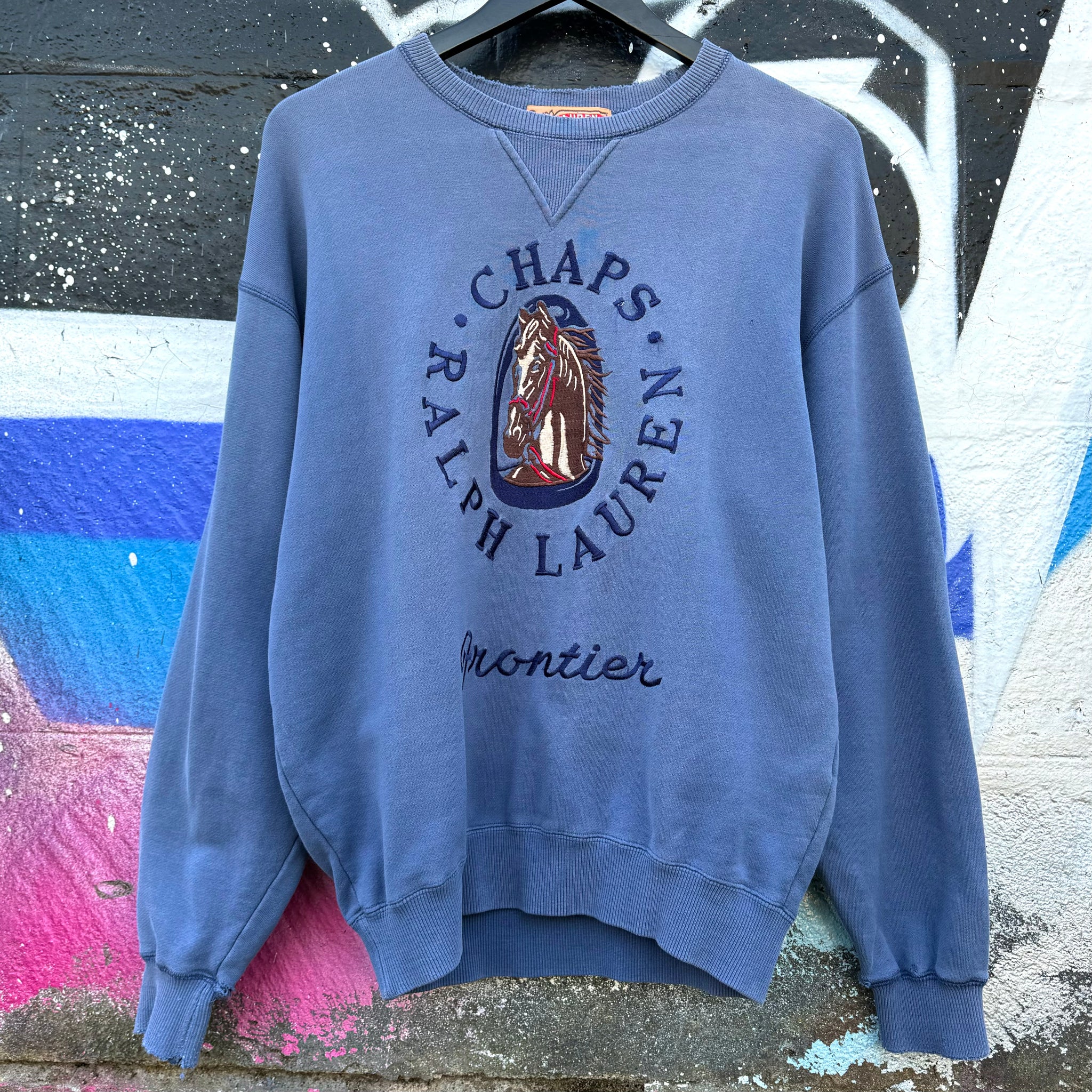 1990'S RALPH LAUREN CHAPS 'FRONTIER' EMBROIDERED SWEATSHIRT - M