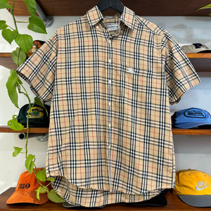 1990'S BURBERRYS SHORT SLEEVE BUTTON-UP - S/M