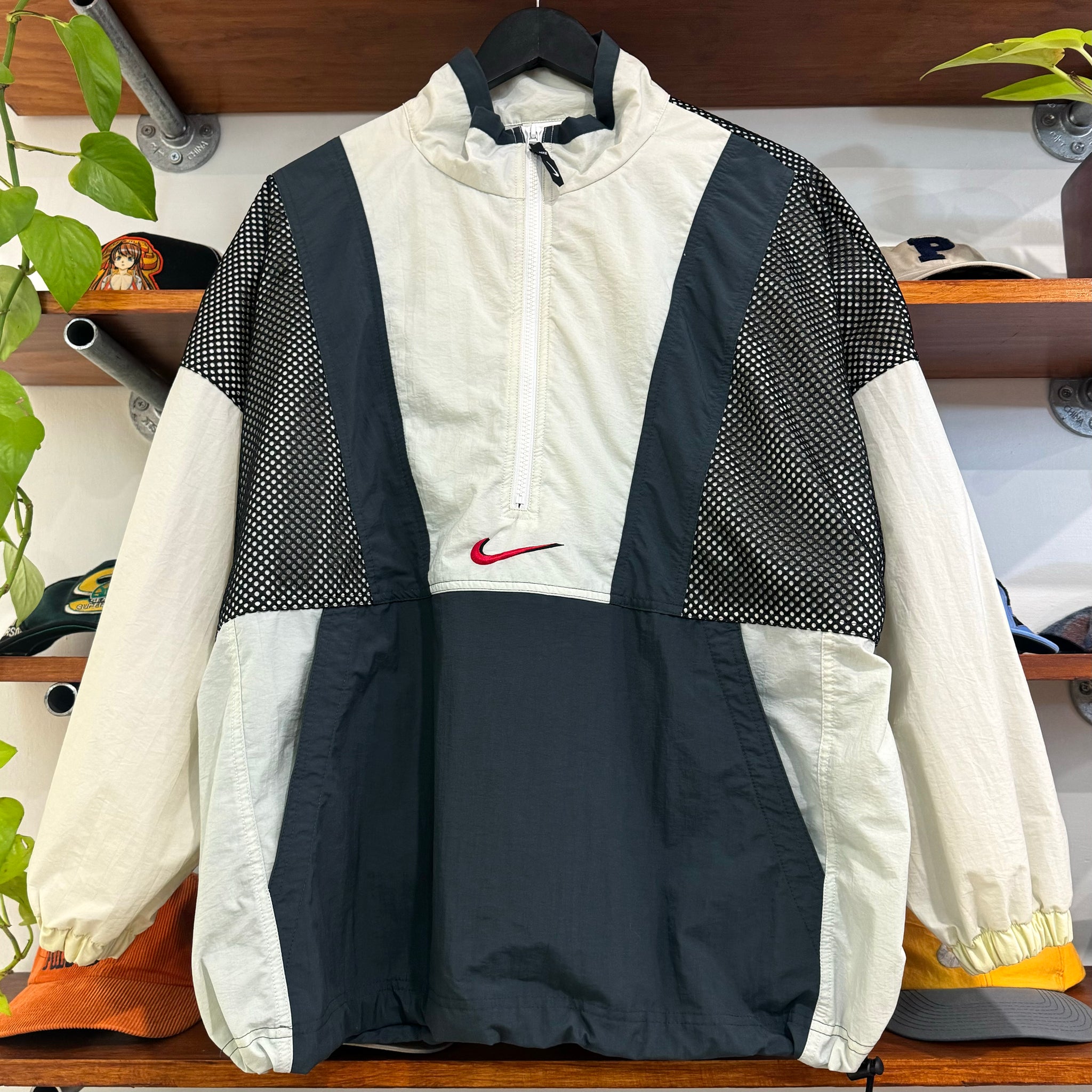 1990'S NIKE SWOOSH 1/4 ZIP JACKET - L